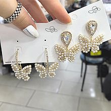 韩国进口贴珠珠蝴蝶耳钉55653耳钉式, 耳圈耳扣, 动物蝴蝶 水滴形 珍珠 珠子