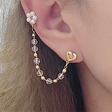 57452耳钉式, 耳夹, 心形, 植物心形 花 珍珠 珠子 耳夹